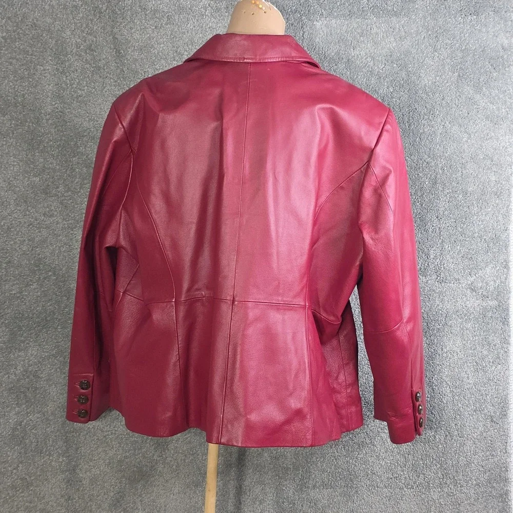 Terry Lewis‎ Leather Blazer Womens 2X Petite Red Sophisticated Rockabilly Preppy - Picture 2 of 8